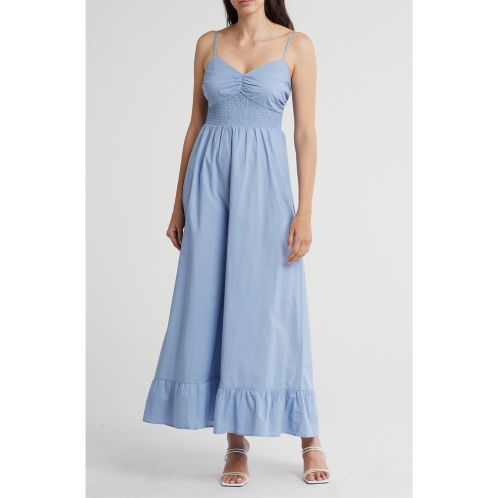 NWT Steve Madden Endless Sky Blue Smocked Waist 100% Cotton Maxi Dress Large